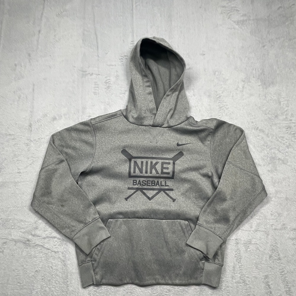 Nike Baseball Hoodie Boys Medium Gray Dri-FIT Pullover Sweatshirt Graphic - Picture 1 of 9